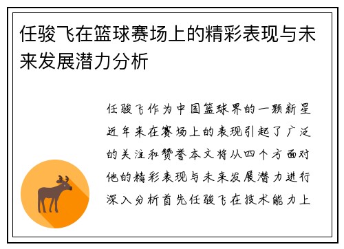 任骏飞在篮球赛场上的精彩表现与未来发展潜力分析