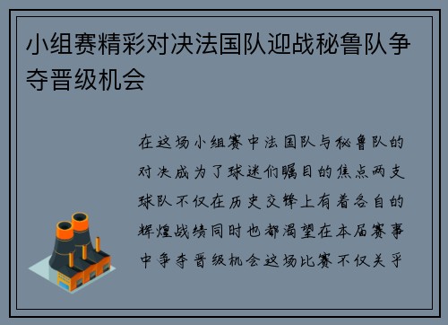 小组赛精彩对决法国队迎战秘鲁队争夺晋级机会