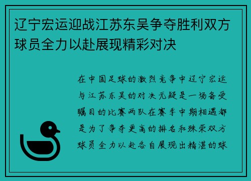 辽宁宏运迎战江苏东吴争夺胜利双方球员全力以赴展现精彩对决