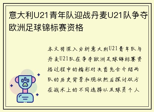 意大利U21青年队迎战丹麦U21队争夺欧洲足球锦标赛资格