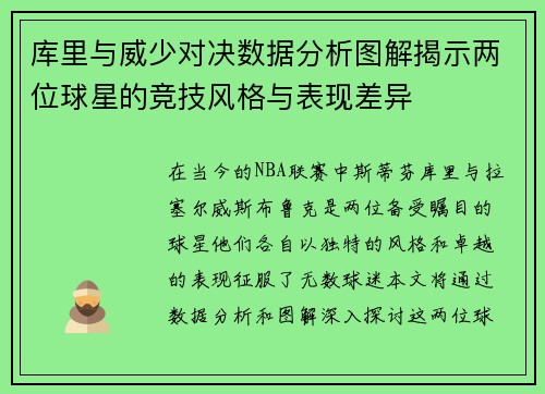 库里与威少对决数据分析图解揭示两位球星的竞技风格与表现差异